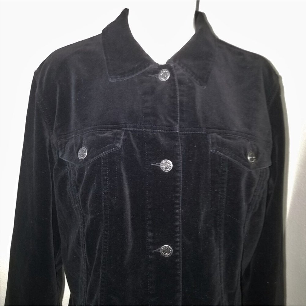Eddie Bauer Solid Black Button Front Jacket Velve… - image 2